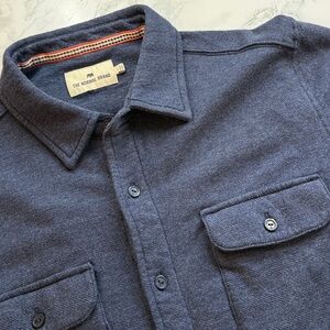 The Normal Brand Navy Herringbone Flannel Overshirt Shirt Jacket | Size L